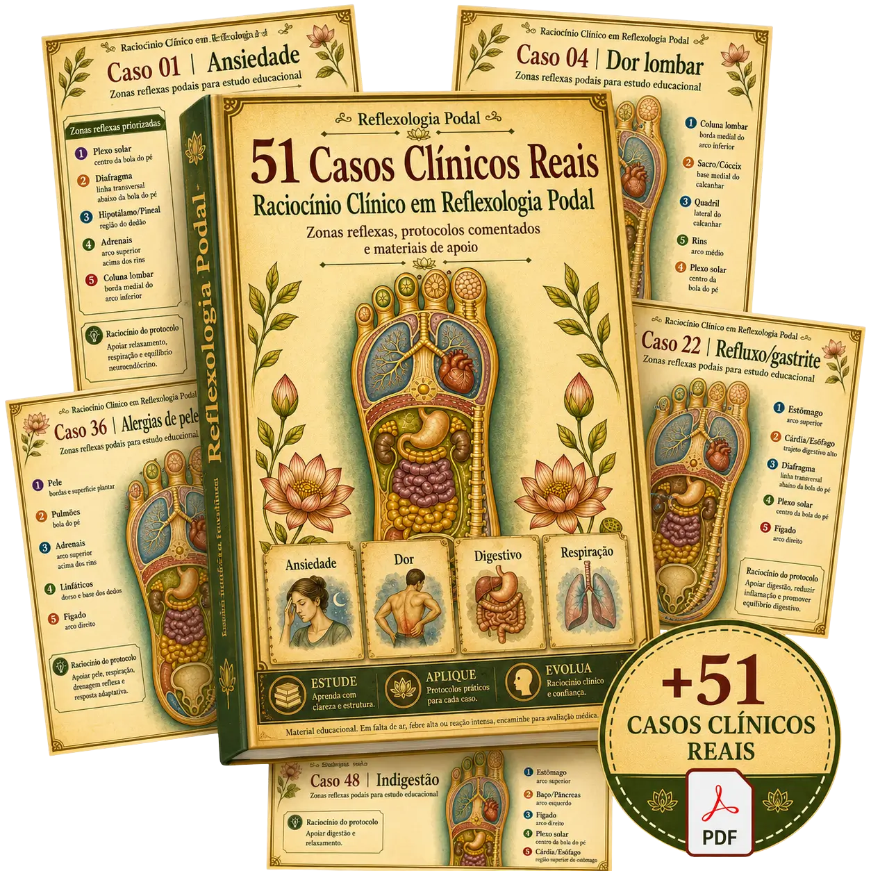 Mockup do material 51 Casos Clínicos Reais de Reflexologia Podal Comentados