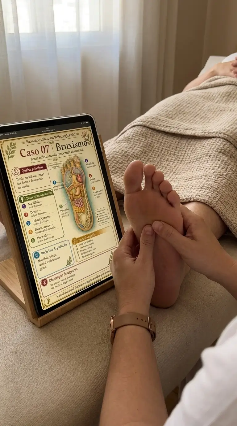 Atendimento de Reflexologia Podal com caso 07 em tablet