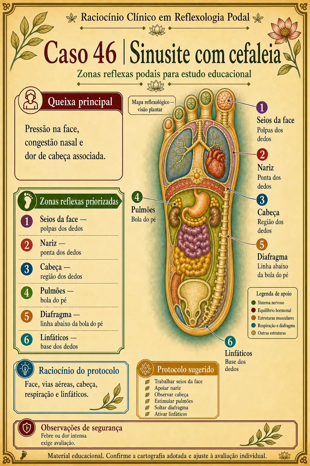 Caso 46 sobre sinusite com cefaleia em Reflexologia Podal